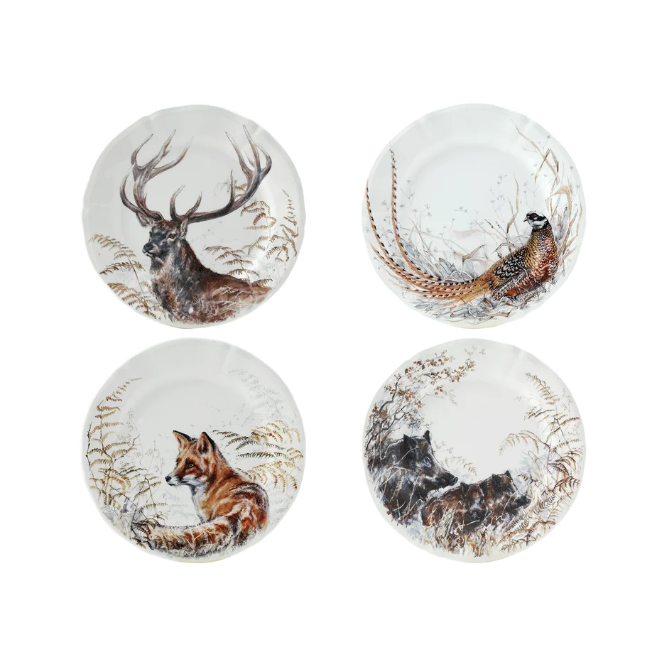 4 Dessert Plates Assorted Game Sologne