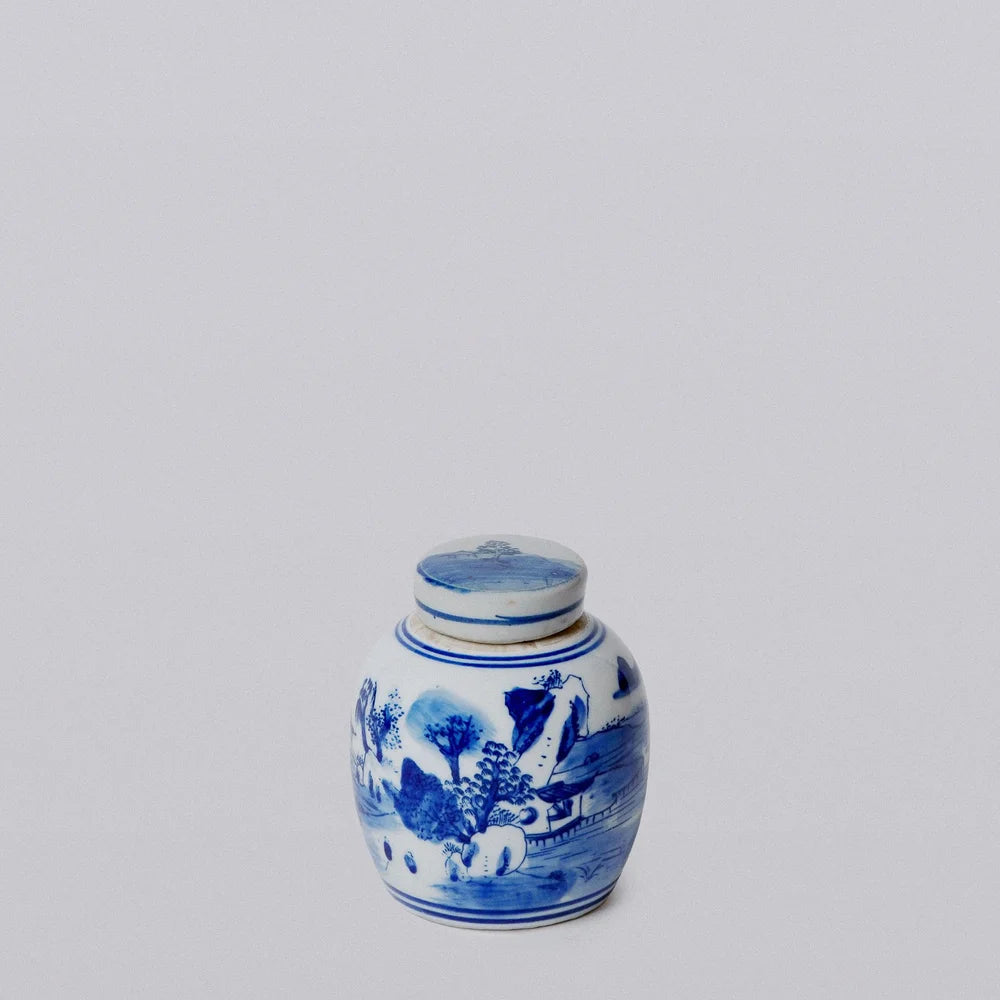 RIVER LANDSCAPE LIDDED PORCELAIN MINI STORAGE JAR