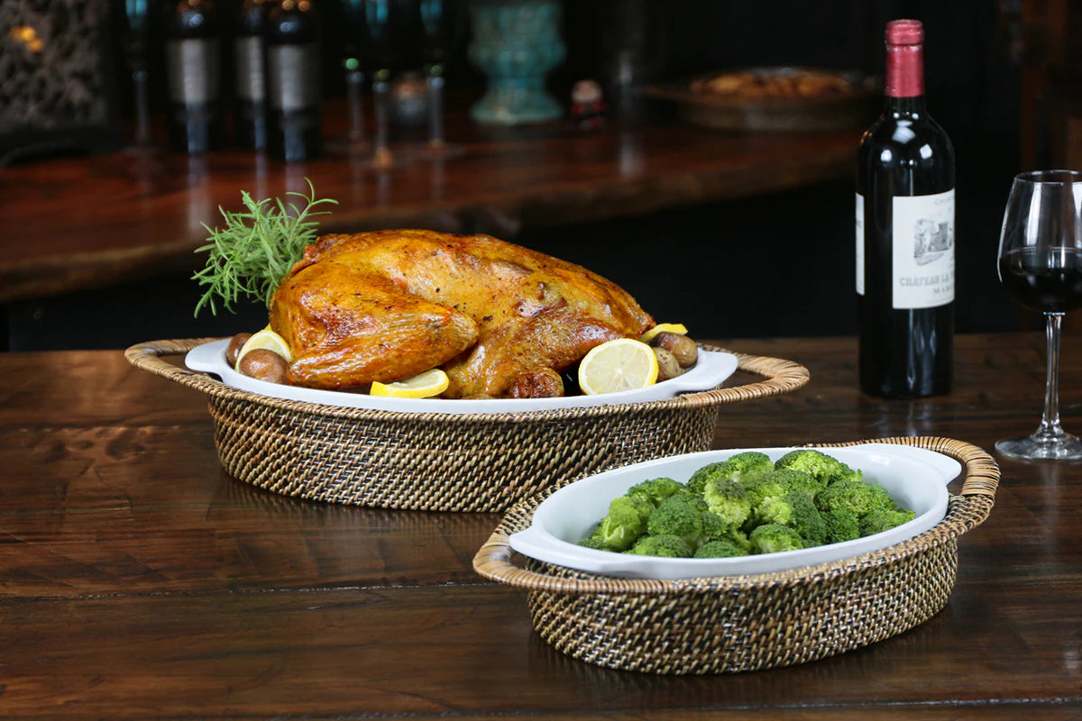 Oval Large 2QT Casserole Basket with Stoneware Roaster