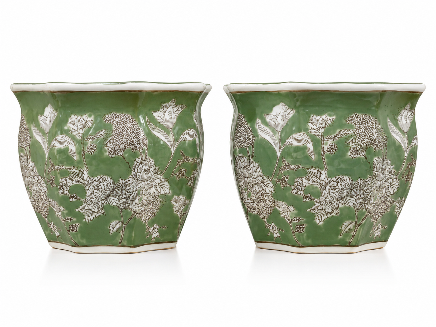 Green and White Planters (Pair)