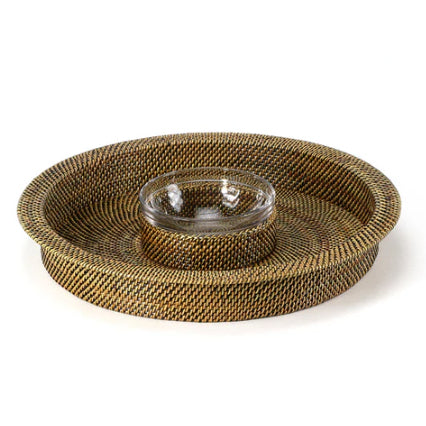 Chip and Dip Round Tray Includes Round Glass 16 oz Dish
