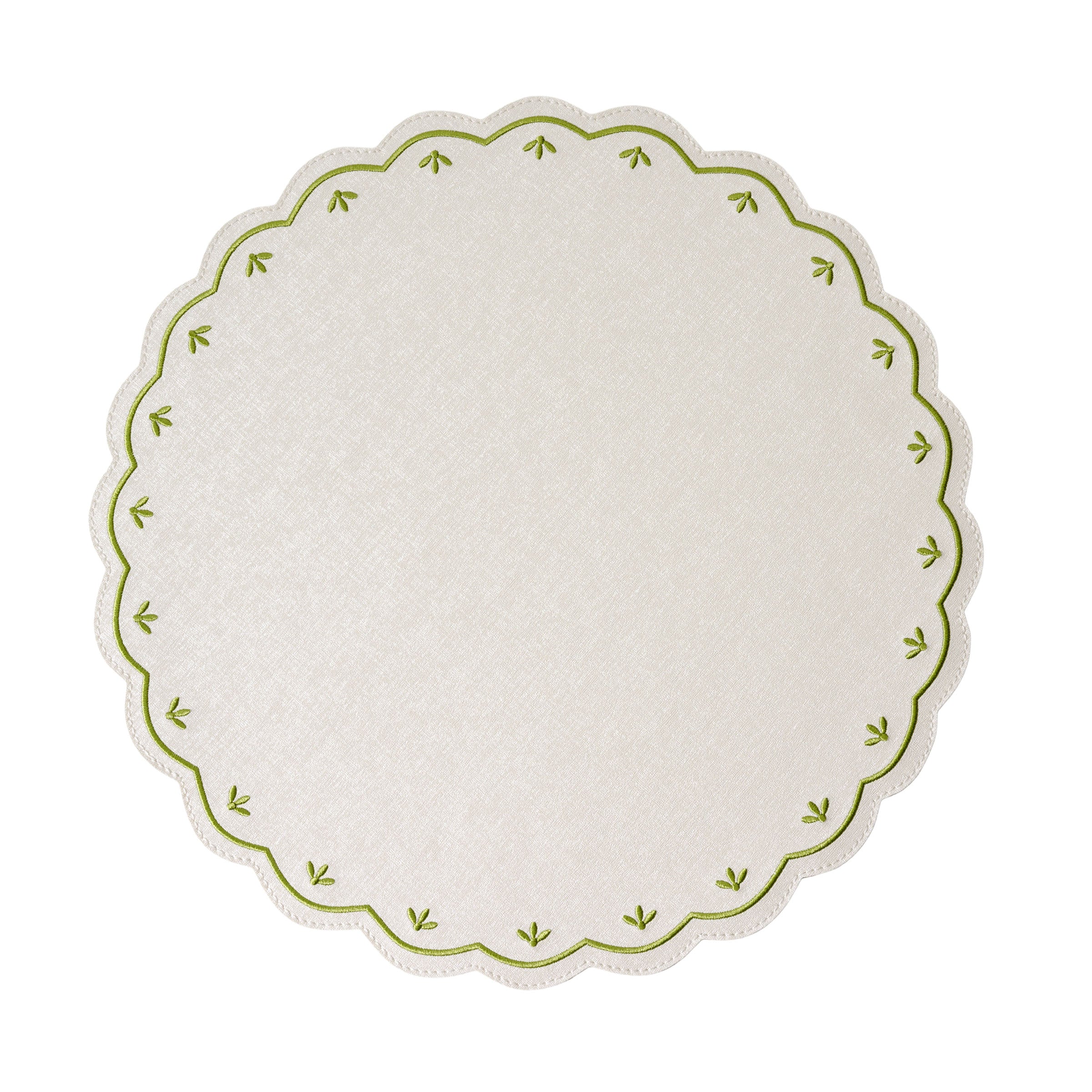 Colette Embroidered Round Scallop Placemat Avocado
