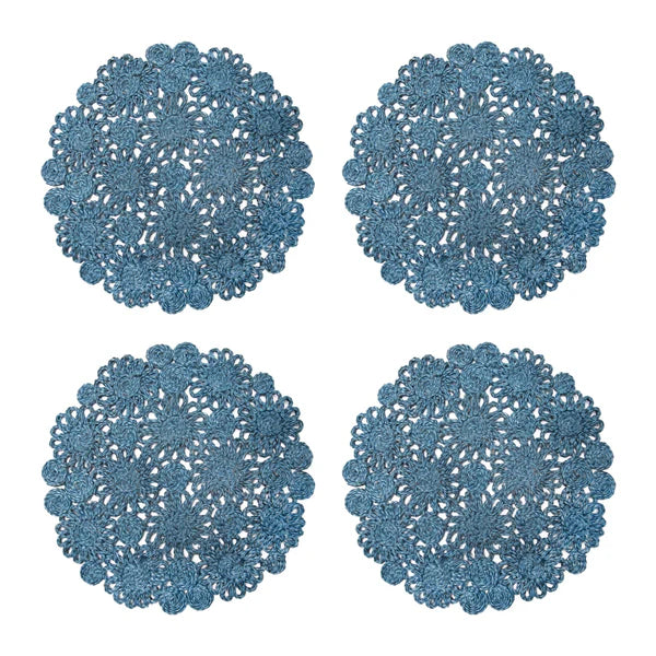 Daisy Jute Blue Jean Placemat 15" Round - Set of 4