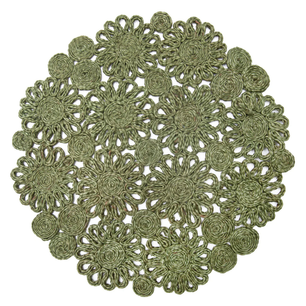 Daisy Jute Green Placemat 15" Round - Set of 4