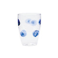 Drop blue tall tumbler with a clear body and blue dot patterns, showcasing a modern glassware design.