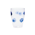 Drop blue tall tumbler with a clear body and blue dot patterns, showcasing a modern glassware design.