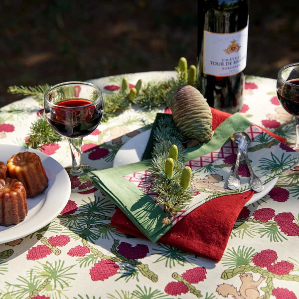 Squirrel & Pinecone Red & Brown Napkins, Set of 6