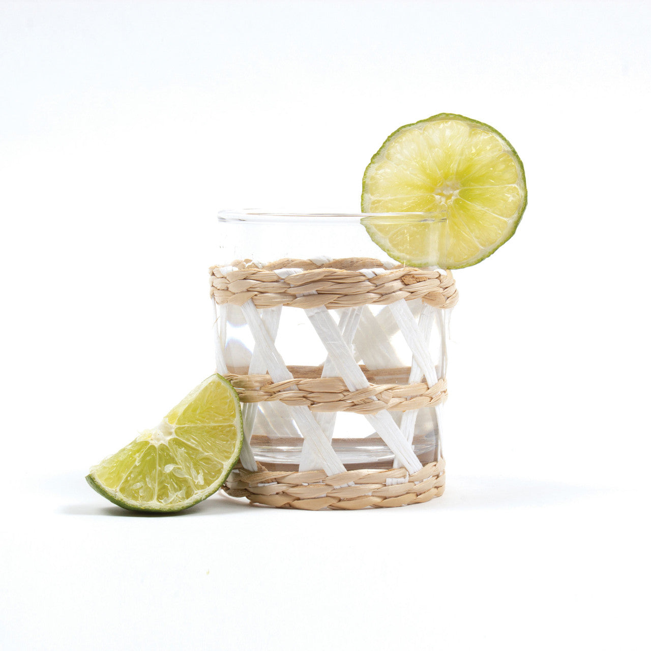 S/4 White Rattan Old Fashioned Glasses