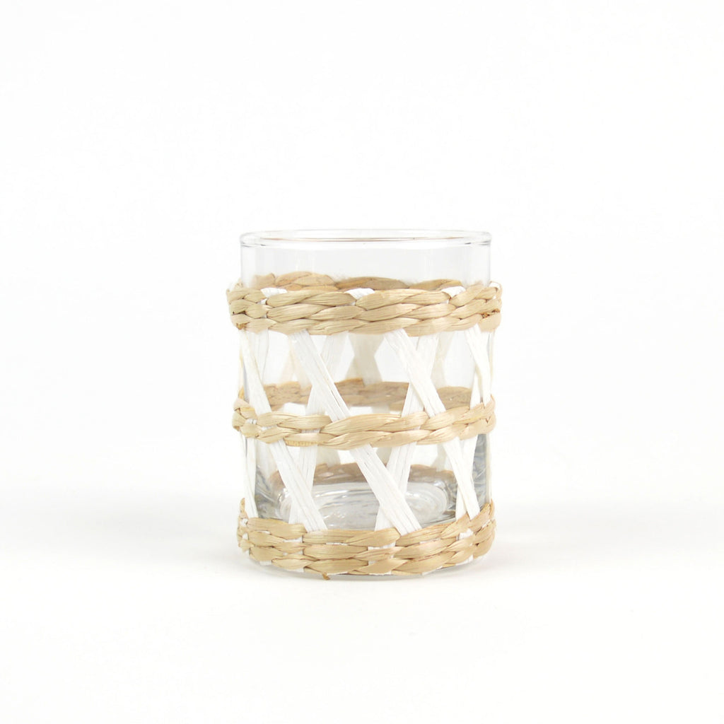 S/4 White Rattan Old Fashioned Glasses