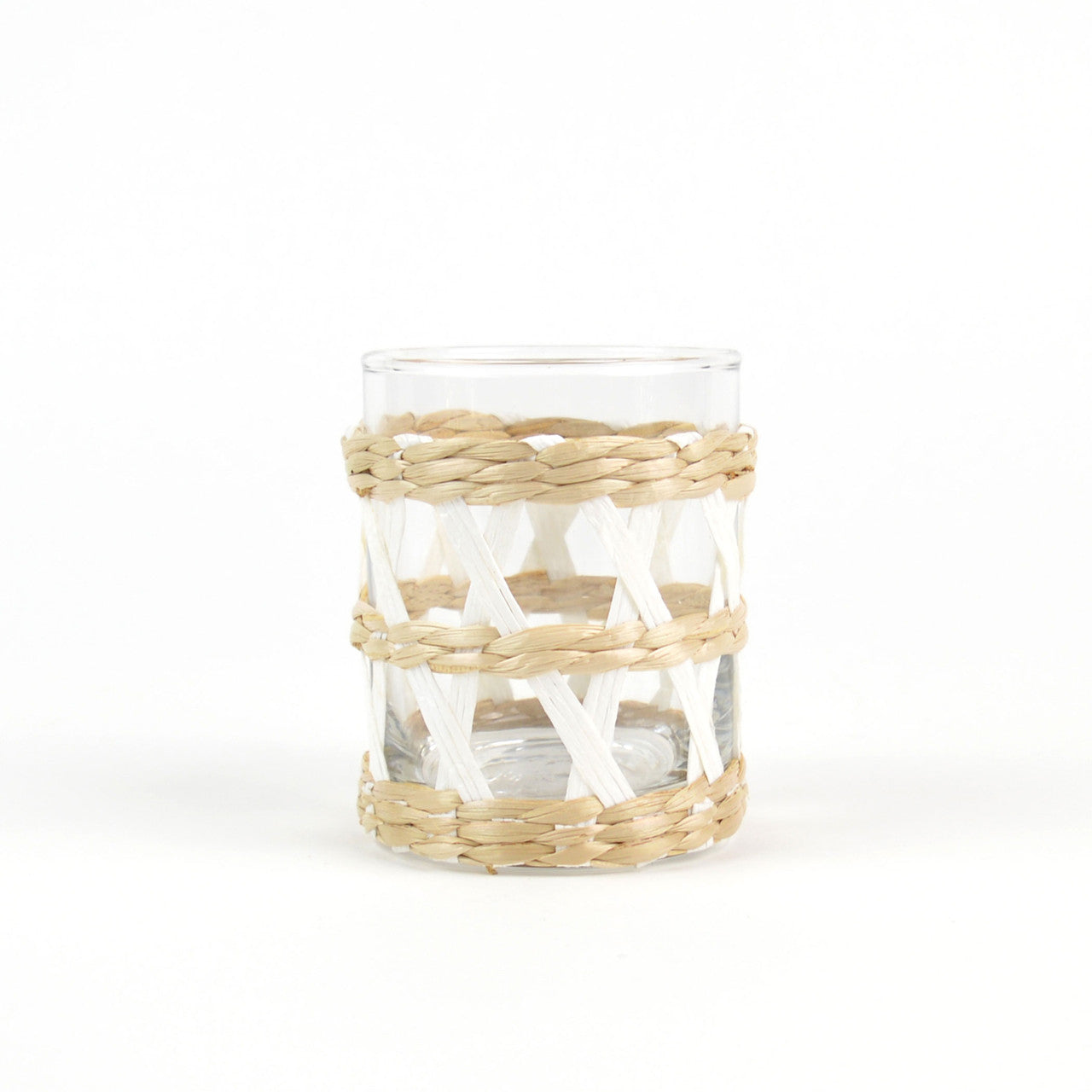 S/4 White Rattan Old Fashioned Glasses