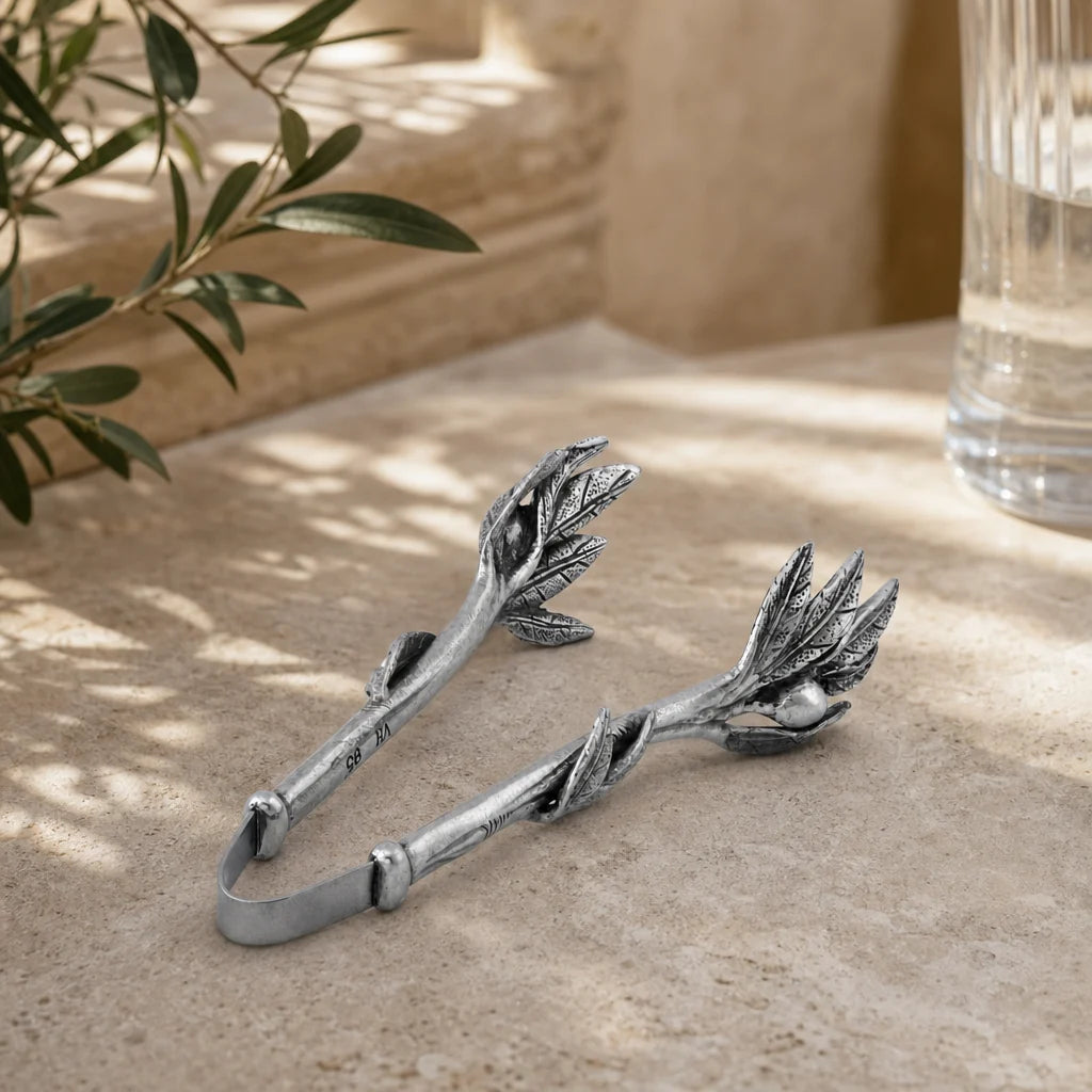 Pewter Olive Pattern Tongs for Nuts and Olives