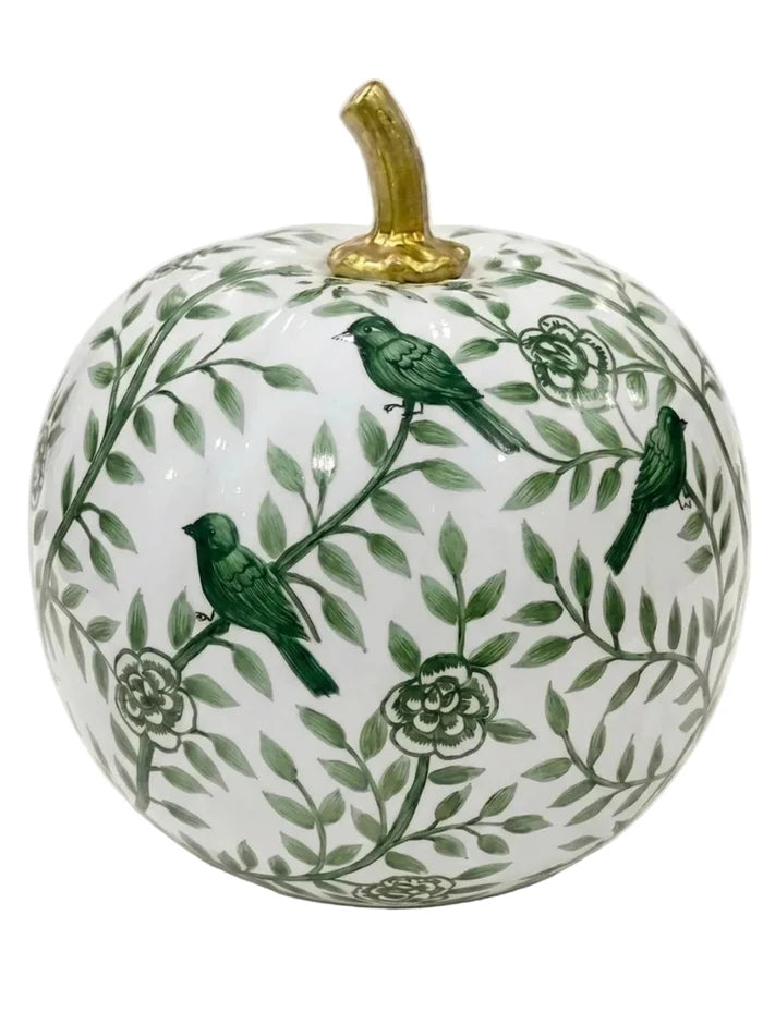 Green Bird & Vine Pumpkin - 8in