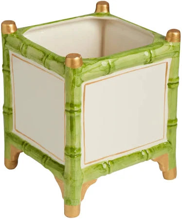 Small Green & Gold Bamboo Cachepot