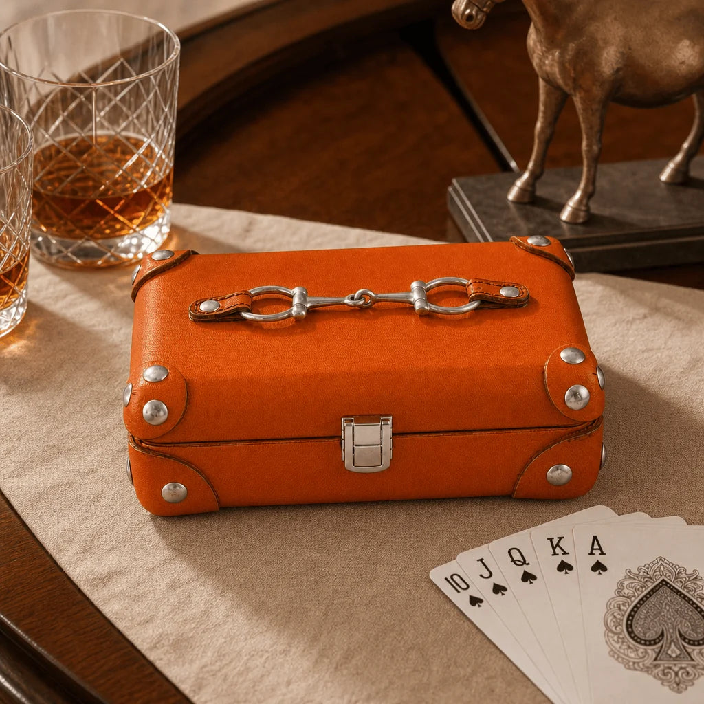 Leather Amber Carriage Double Playing Card Set Bit