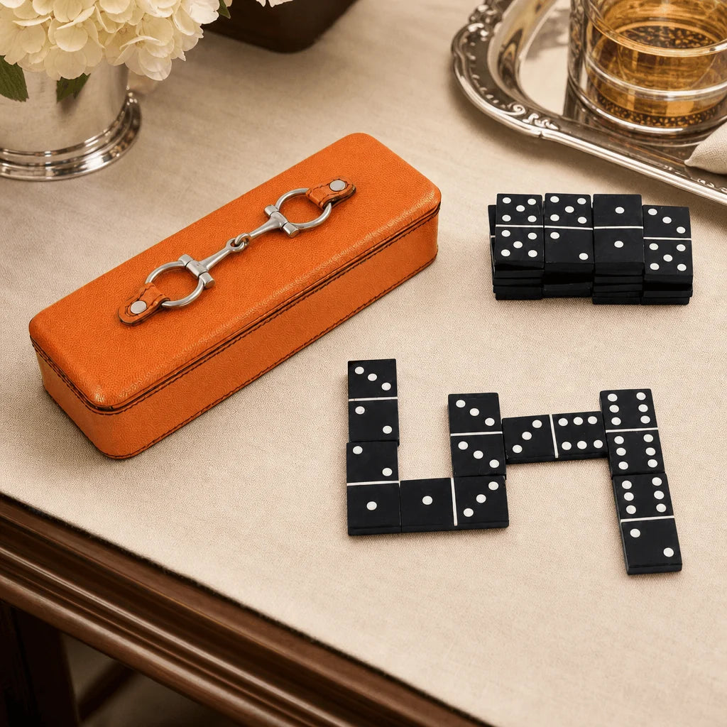 Leather Amber Carriage Dominos Set