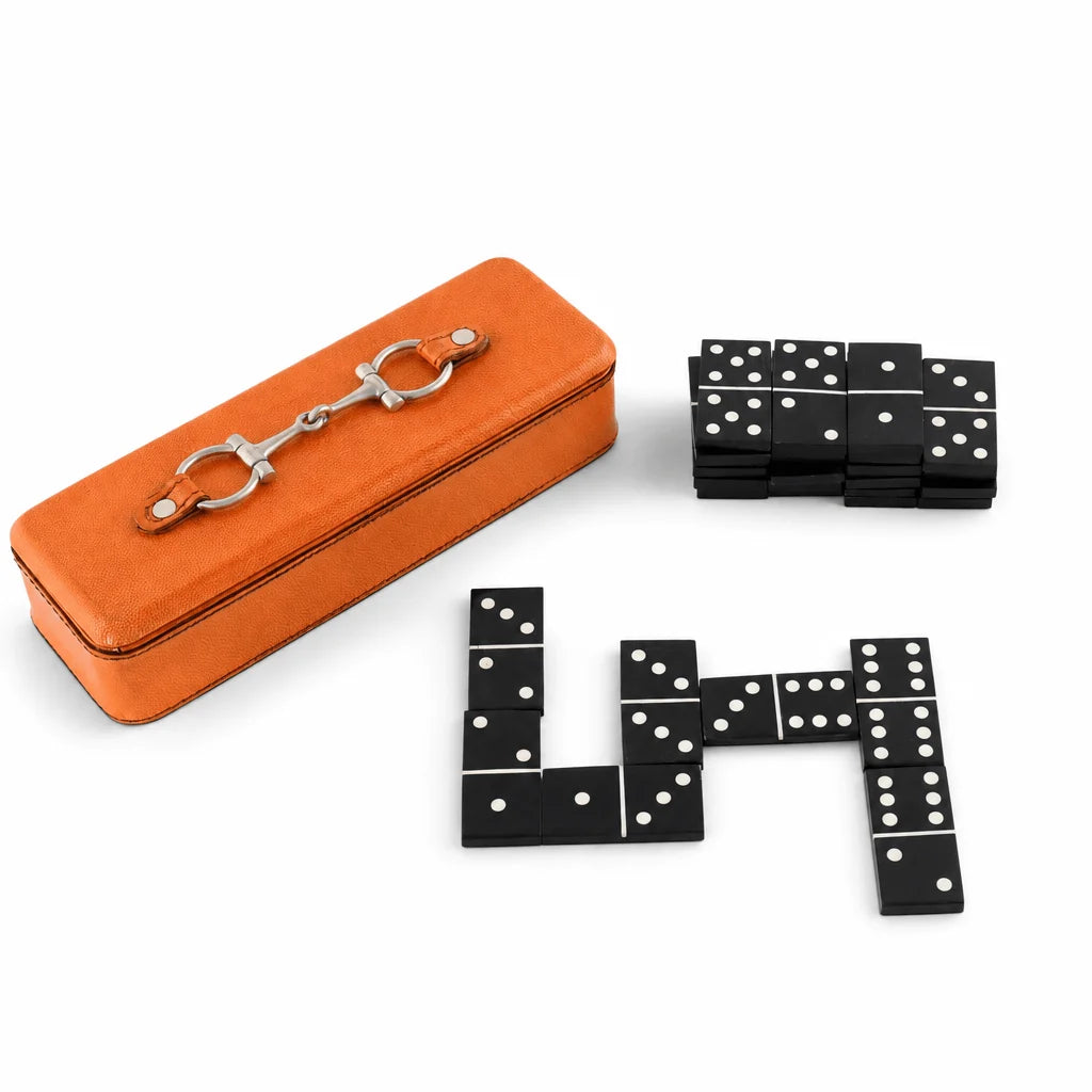 Leather Amber Carriage Dominos Set