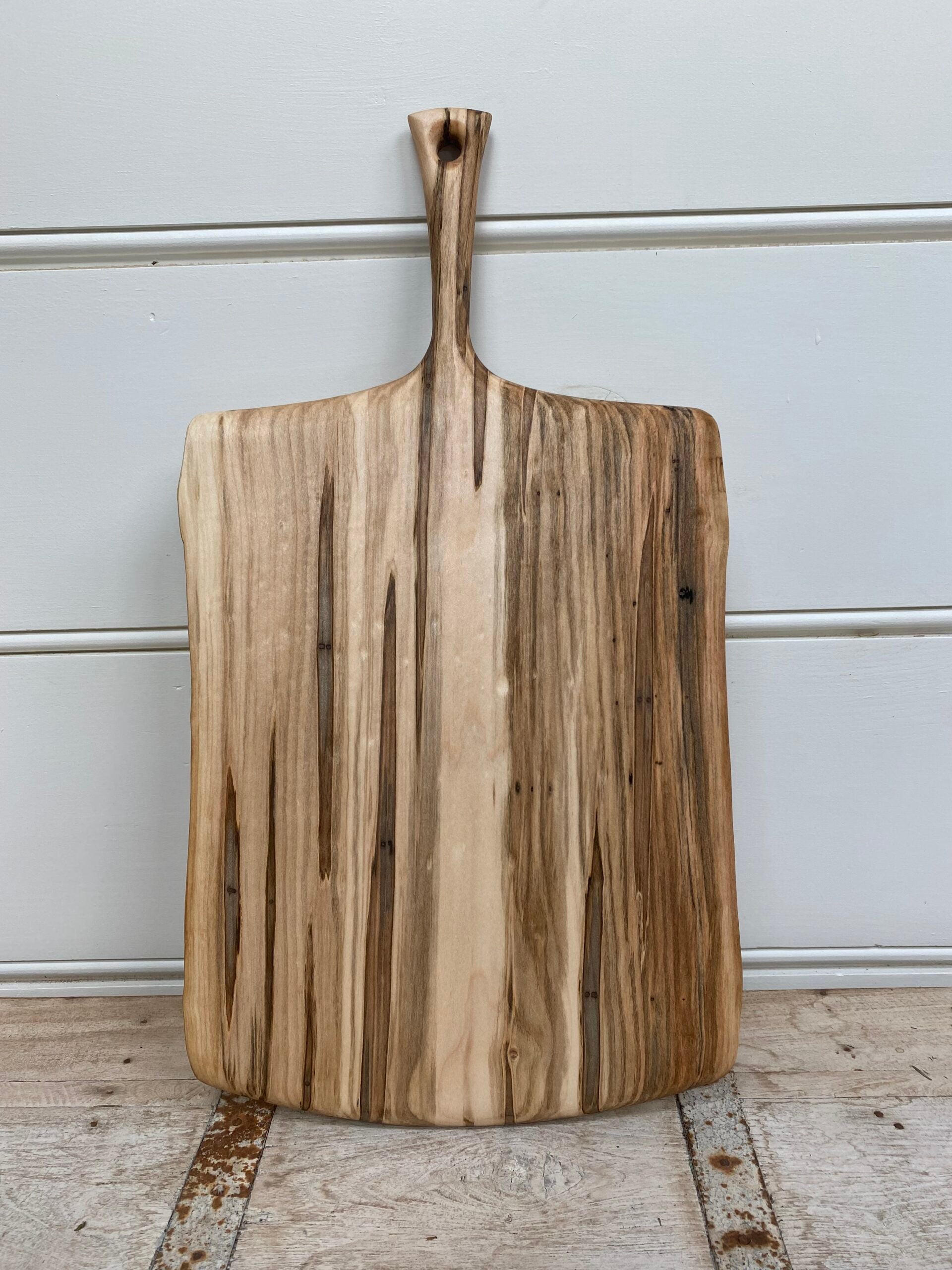 Large, Live Edge, Ambrosia Maple Wooden Cutting Board with Handle (24”)