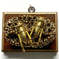 Wooden Frame with Grasshoppers on Necklace (4.5" wide)