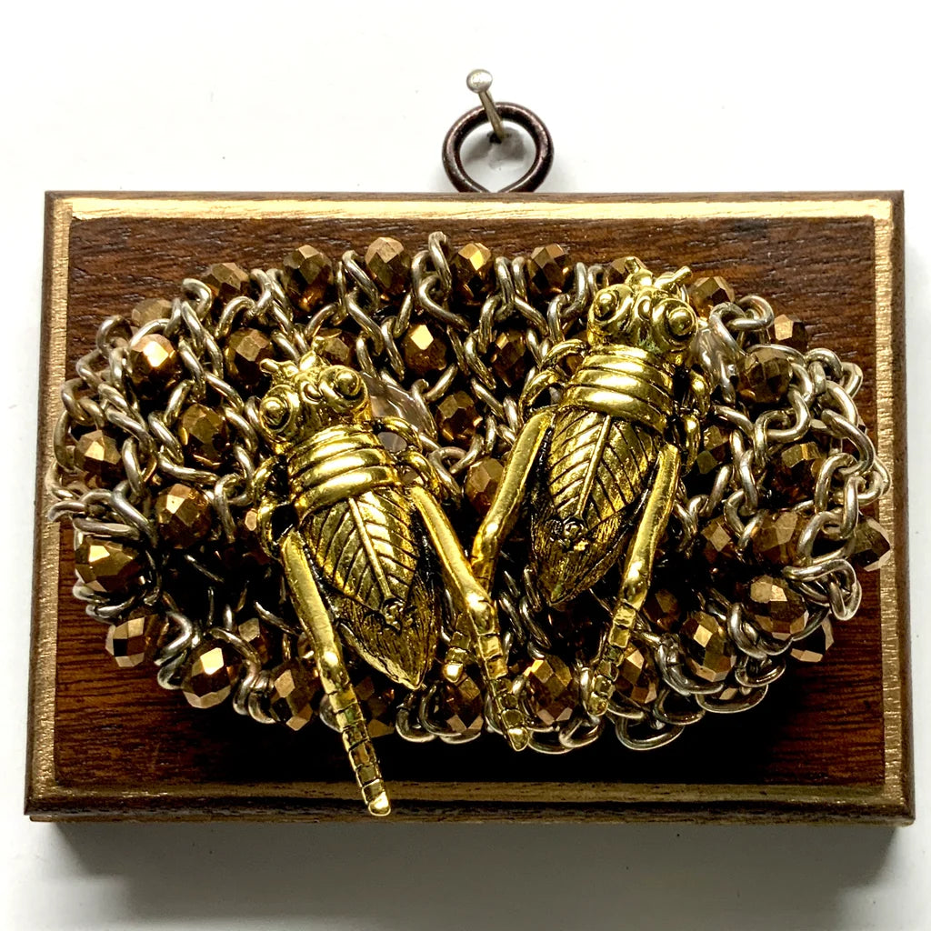 Wooden Frame with Grasshoppers on Necklace (4.5" wide)