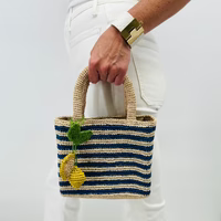 Mini Mae Cobalt Blue Stripped Raffia Bag