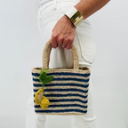 Mini Mae Cobalt Blue Stripped Raffia Bag