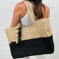 Soleil Black and Hay Raffia Bag