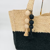 Soleil Black and Hay Raffia Bag