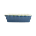 Medium rectangular baker in blue with a cream interior and scalloped edges, suitable for serving and baking.