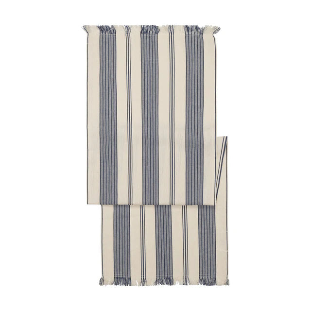 18”x 57” Blue and Cream Striped Table Runner