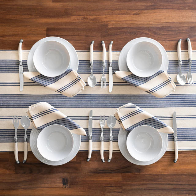 18”x 57” Blue and Cream Striped Table Runner