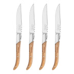 Laguiole Set of 4 Connoisseur Steak Knives with Olive Wood Handles