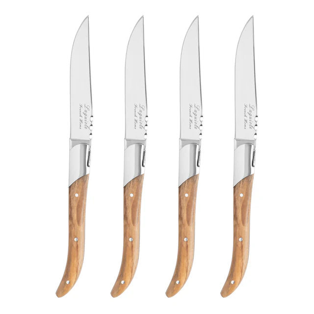 Laguiole Set of 4 Connoisseur Steak Knives with Olive Wood Handles