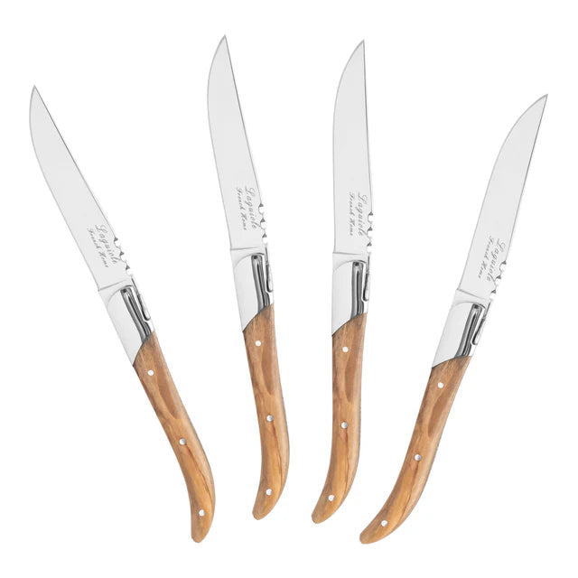 Laguiole Set of 4 Connoisseur Steak Knives with Olive Wood Handles