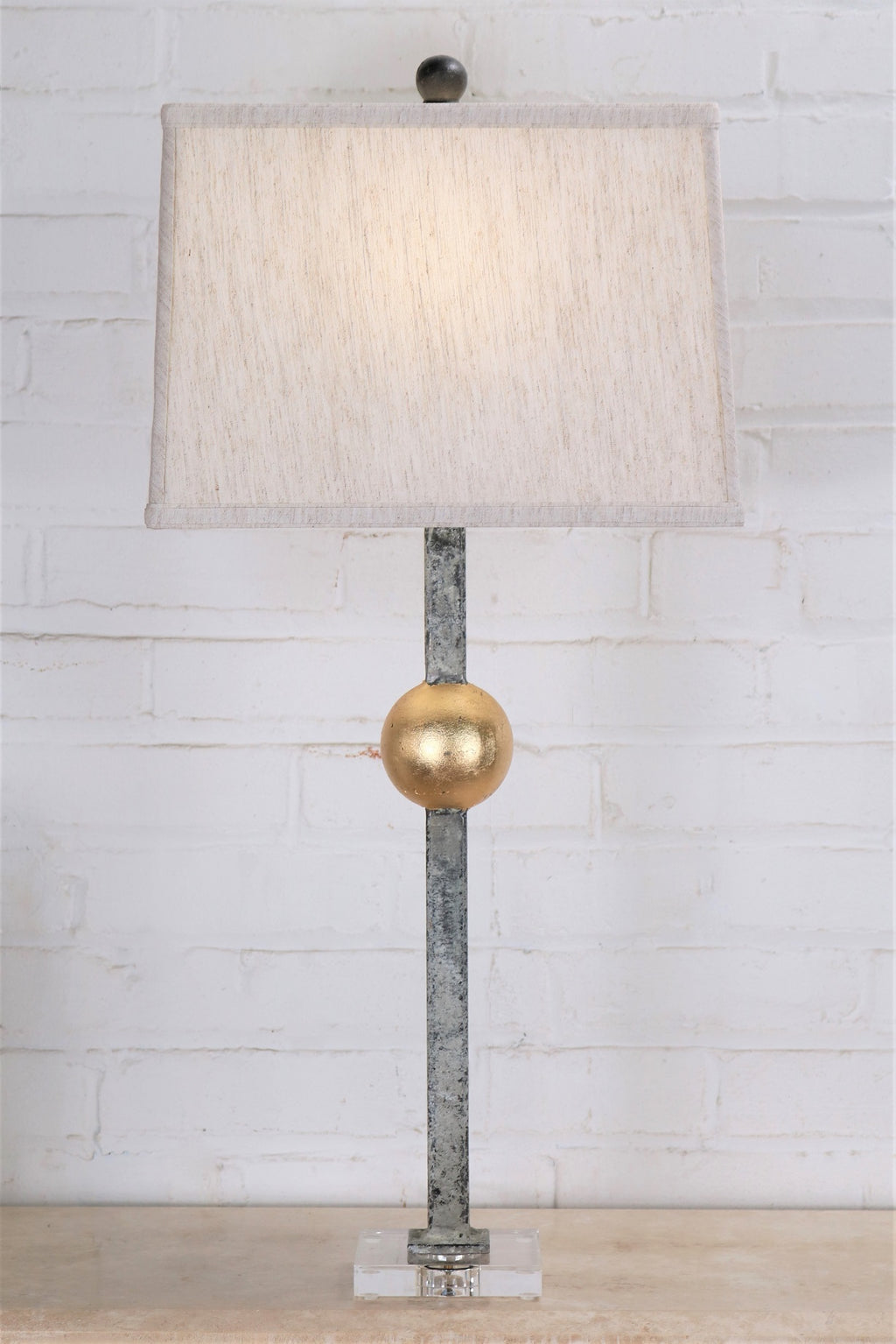 Pair of Iron Table Lamps with Gilt Ball