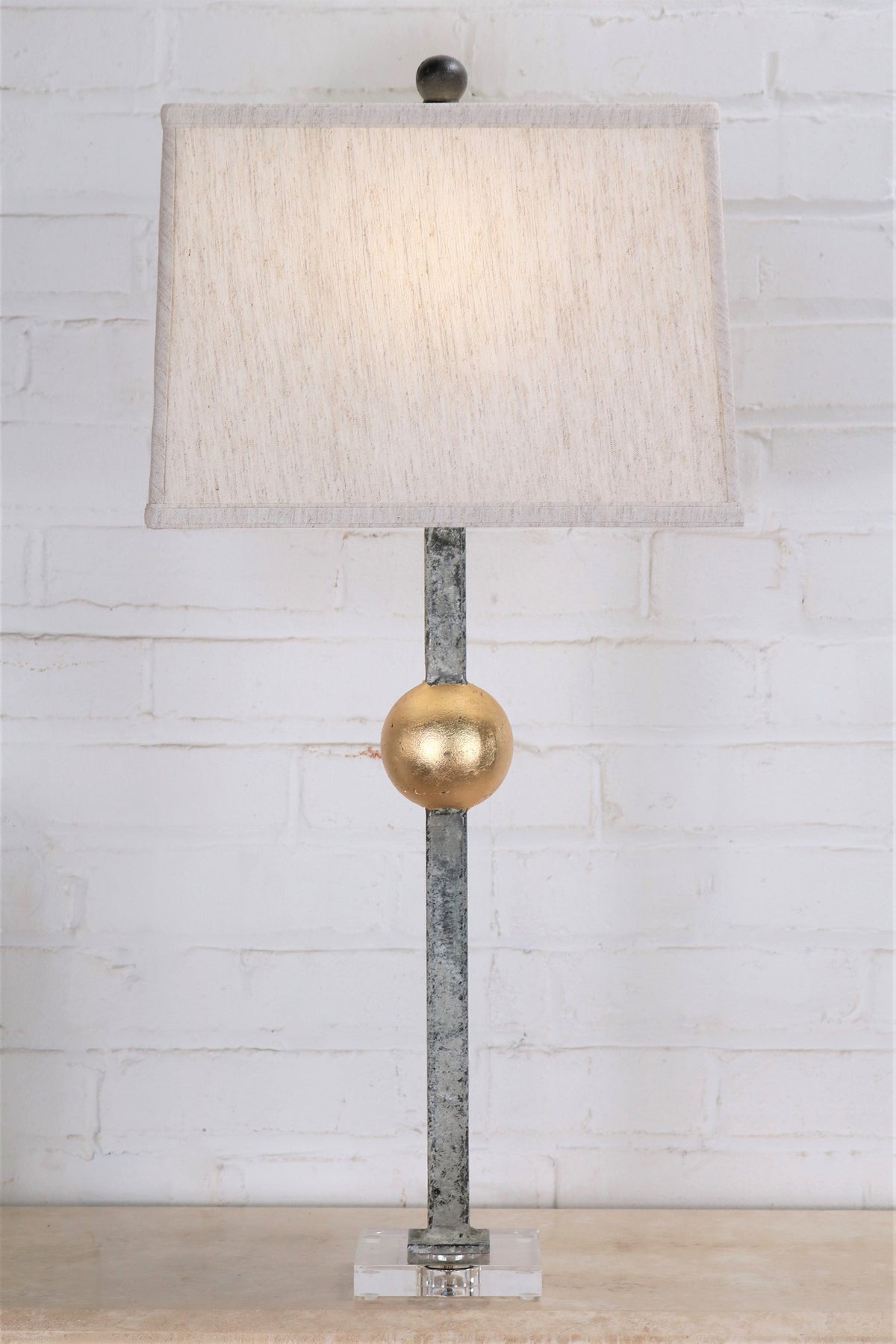 Pair of Iron Table Lamps with Gilt Ball