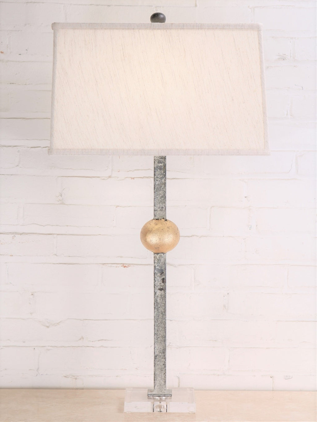 Pair of Iron Table Lamps with Gilt Ball