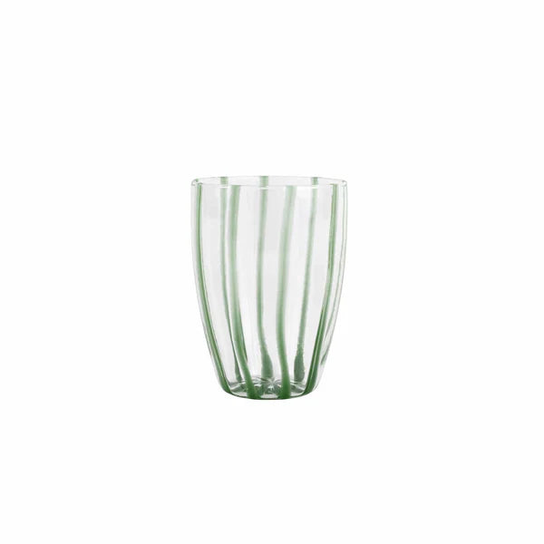 Nuovo Stripe green tall tumbler with vertical ribbed design and a translucent finish.