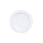 Pietra Fiori white canape plate with a textured rim and floral design in the center.