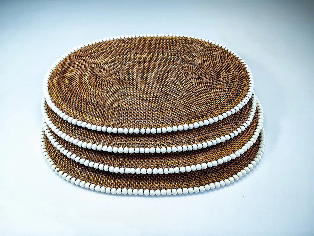 Oval Placemat with White Wood Beads, Set of 4