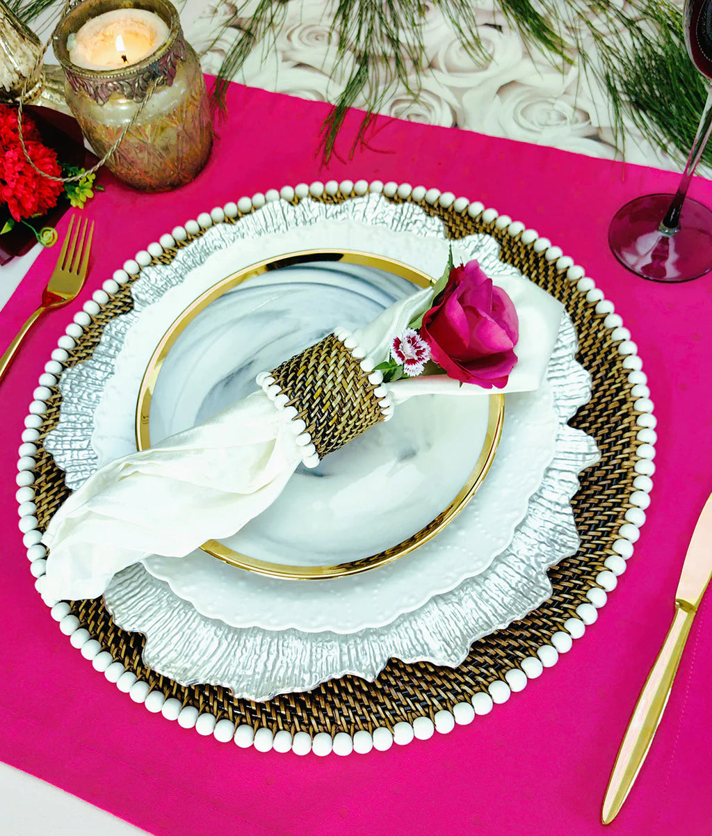 Round 14" Placemat with Wood Beads, Set of 4