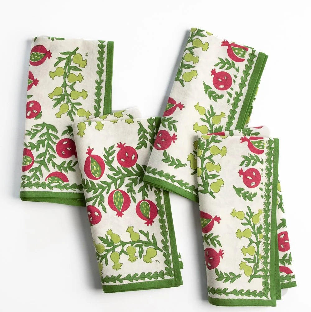 Pom Bells Basil & Magenta Napkins, Set of 4