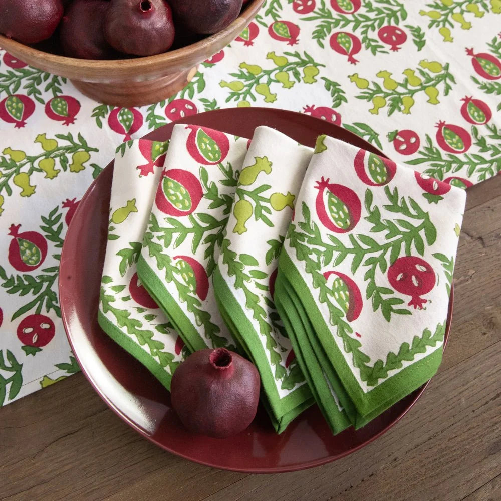 Pom Bells Basil & Magenta Napkins, Set of 4