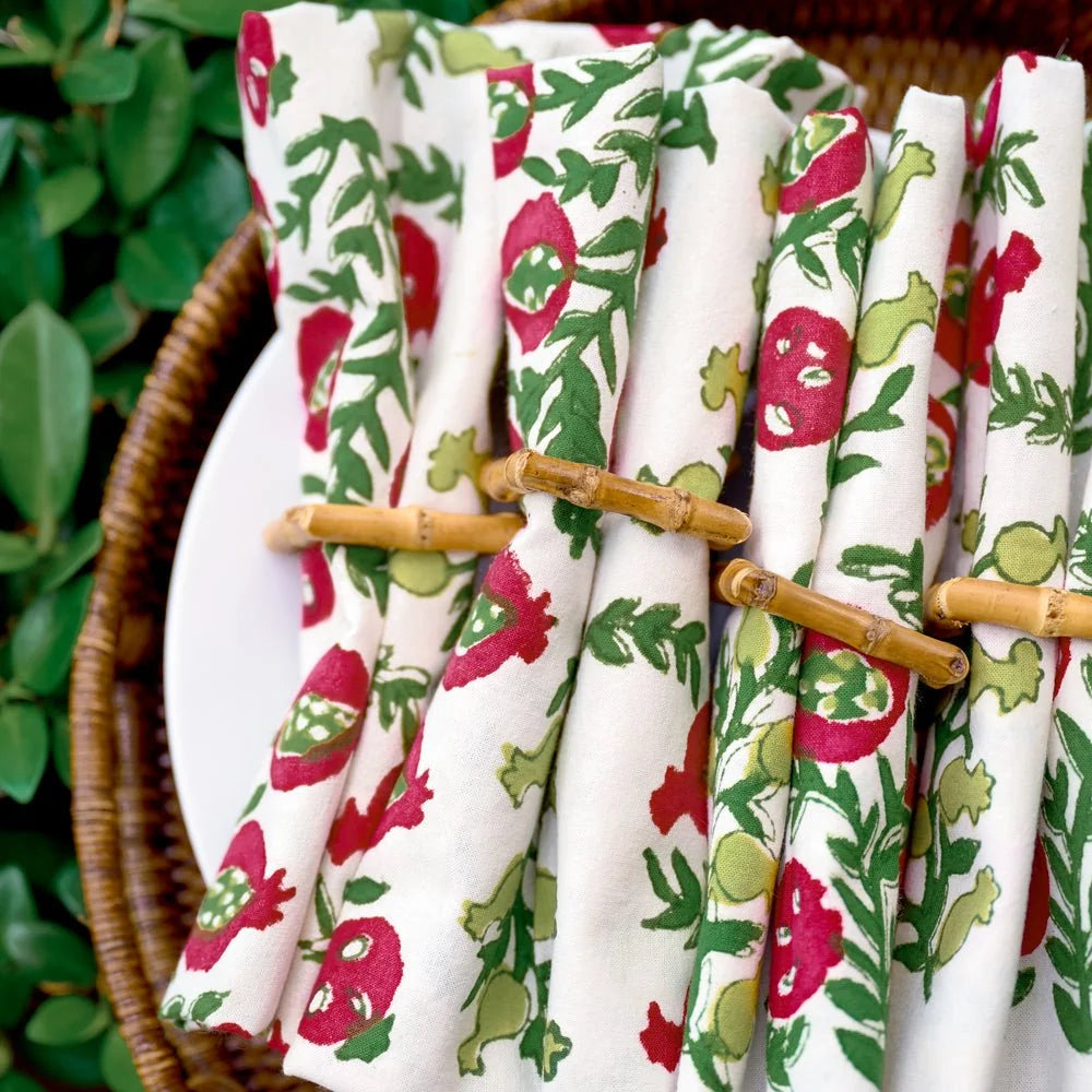 Pom Bells Basil & Magenta Napkins, Set of 4
