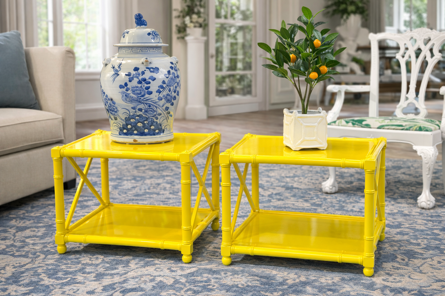 Lacquered Faux Bamboo End Tables (Pair)