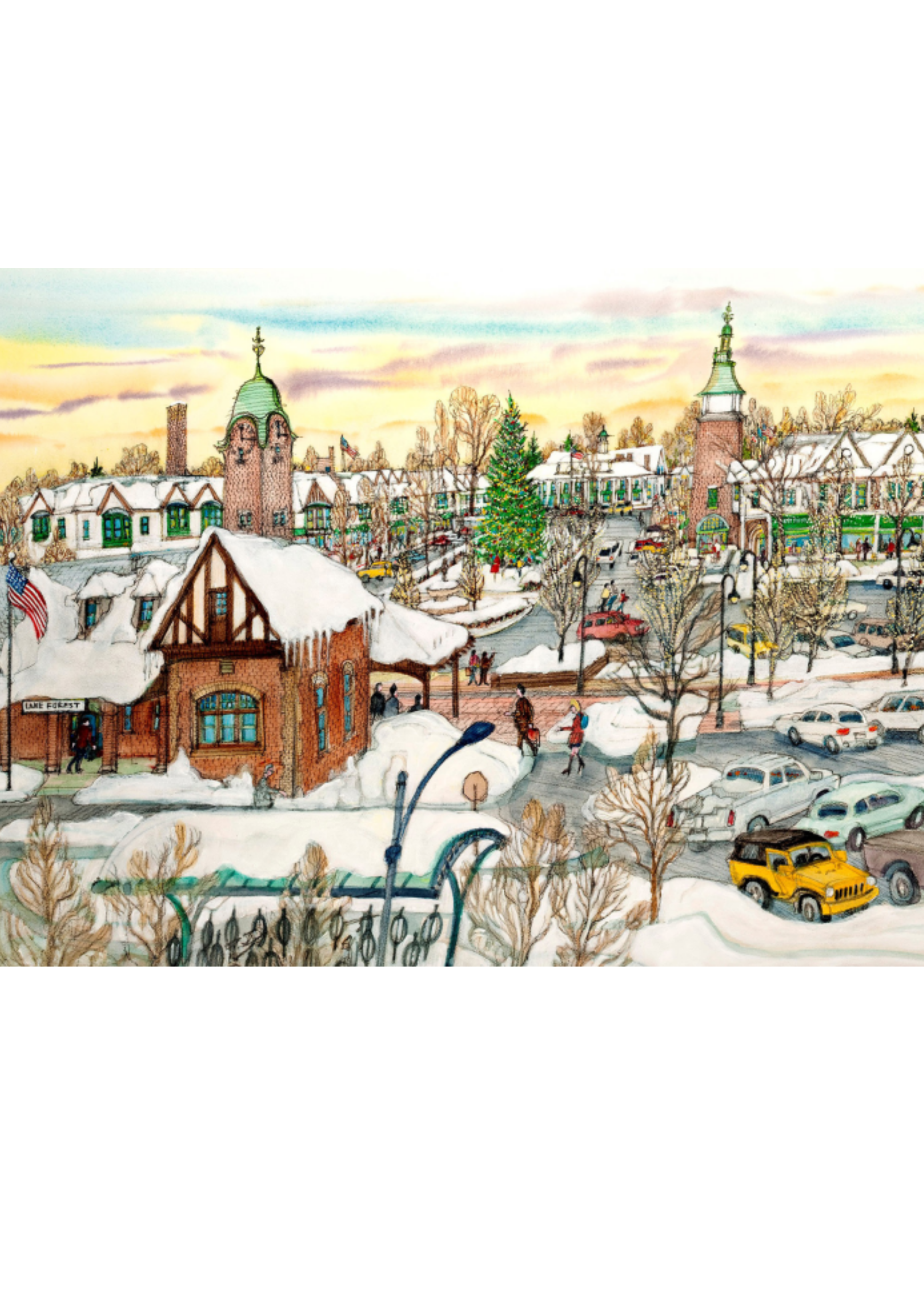 Wentworth Puzzle | Lake Forest Market Square Snow by Mark McMahon (500 Pieces)