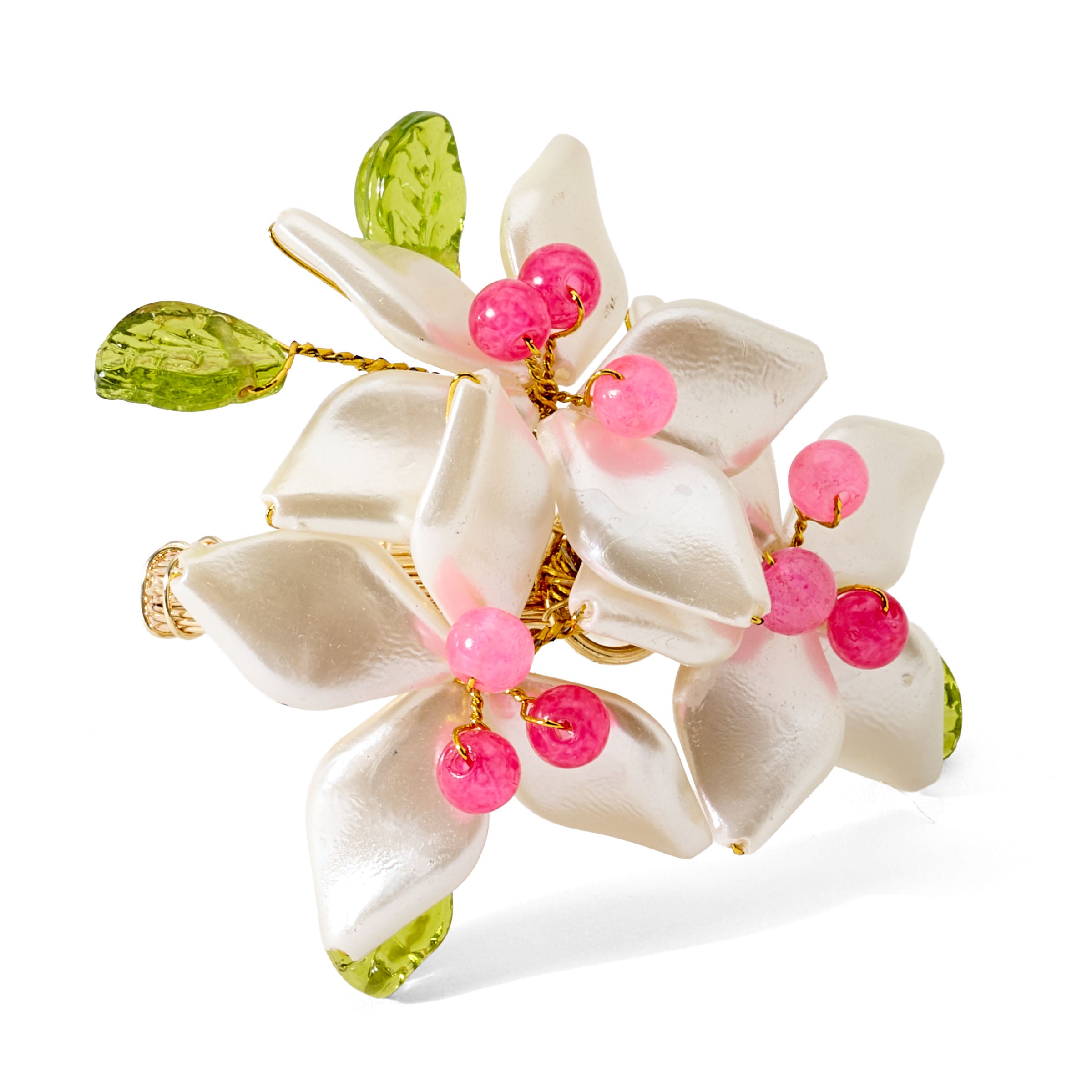 Set 4 Spring Jasmine Pearl Beaded Napkin Rings Pink