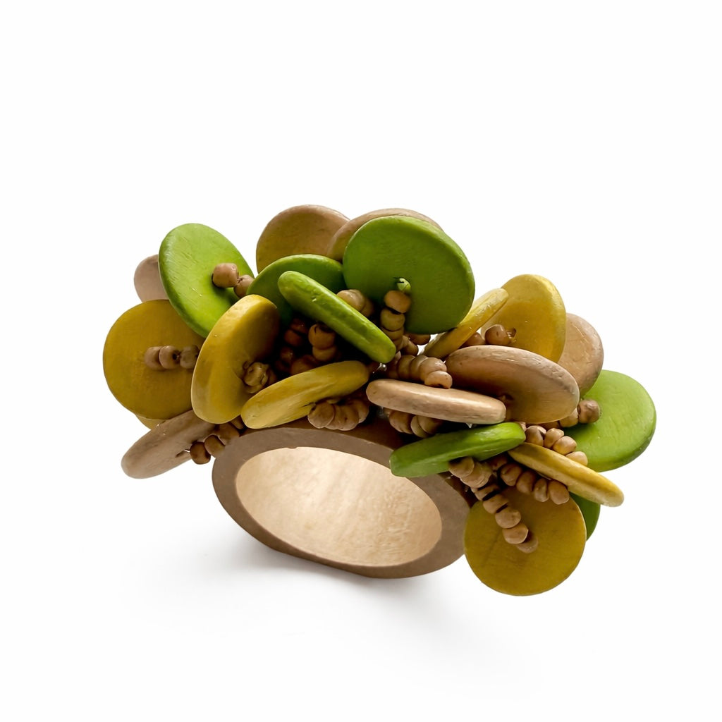 Spring Wood Coin Beads Napkin Ring Yellow