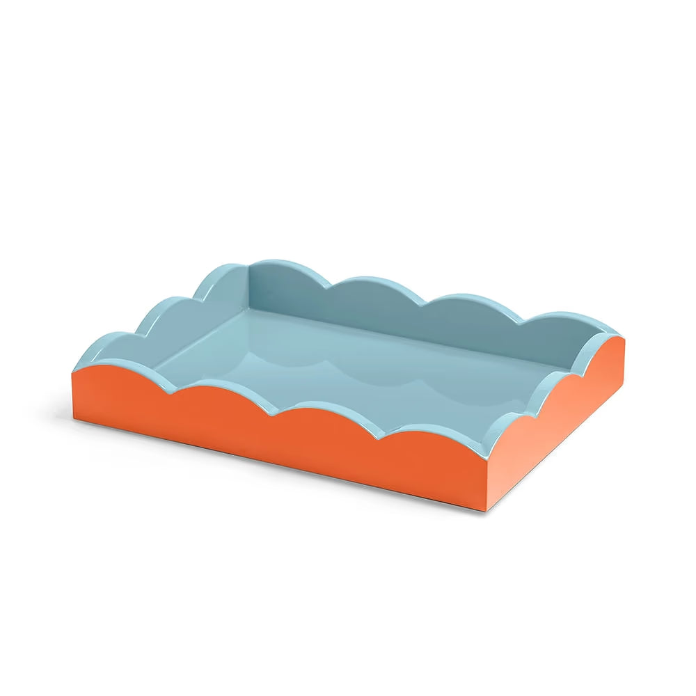 ORANGE & CHAMBRAY LACQUERED SCALLOP SMALL TWO-TONE TRAY