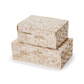 Basketweave Hinged Bone Boxes - Large - Bone/Mango Wood/Brass