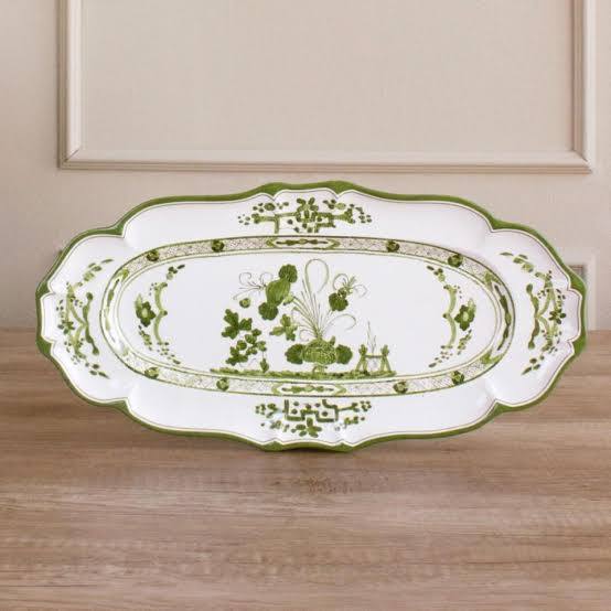 VIDA Faenza Long Oval Tray Green & bWhite